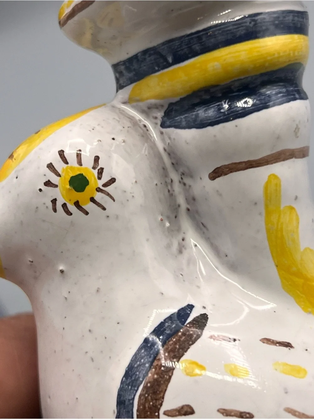 Vintage Portuguese Pottery Candlestick Holder Bird Yellow Blue Authorized Copy